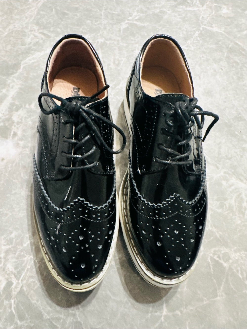 DADAWEN Black Women's Platform LaceUp Wingtip Oxford Shoes SZ 7 37 EU